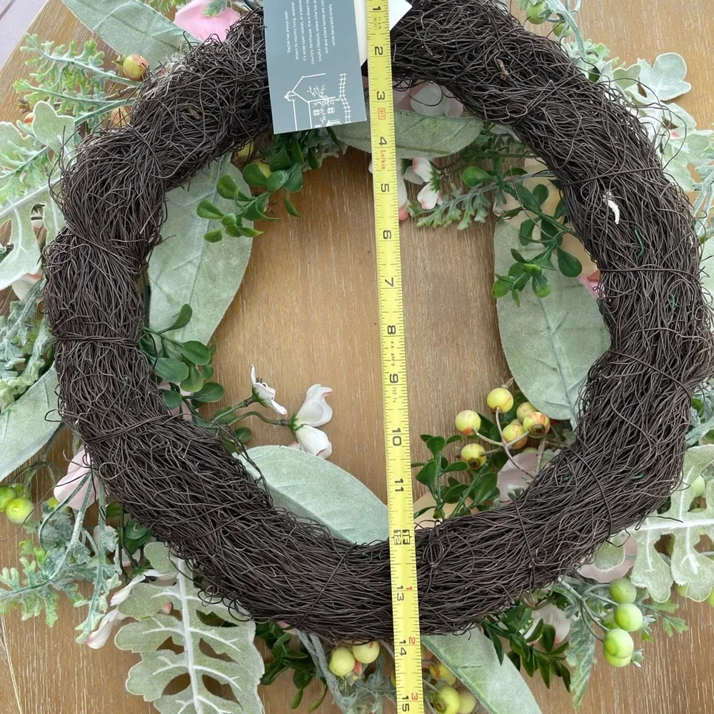 The Farmhouse Rachel Ashwell Spring Floral Wreath with Pink and Peach Roses 18”